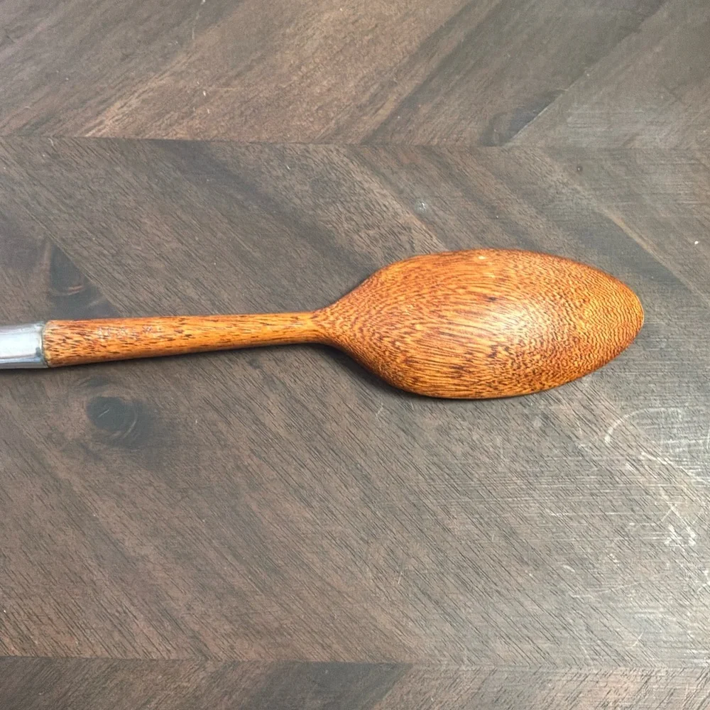 Sterling Silver and Teakwood Serving Spoon and Fork Set - Made in Italy